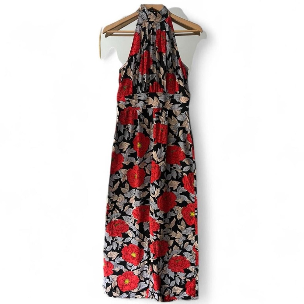 DVF 100% Silk High Neck Halter Jumpsuit in Boswell Black - Picture 7 of 11